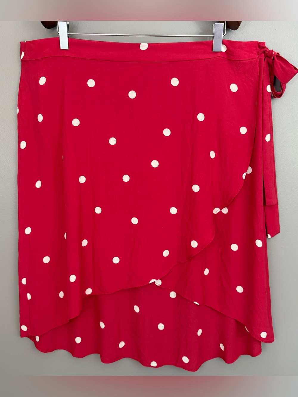 LOFT Red Polka Dot Asymmetrical Wrap Skirt